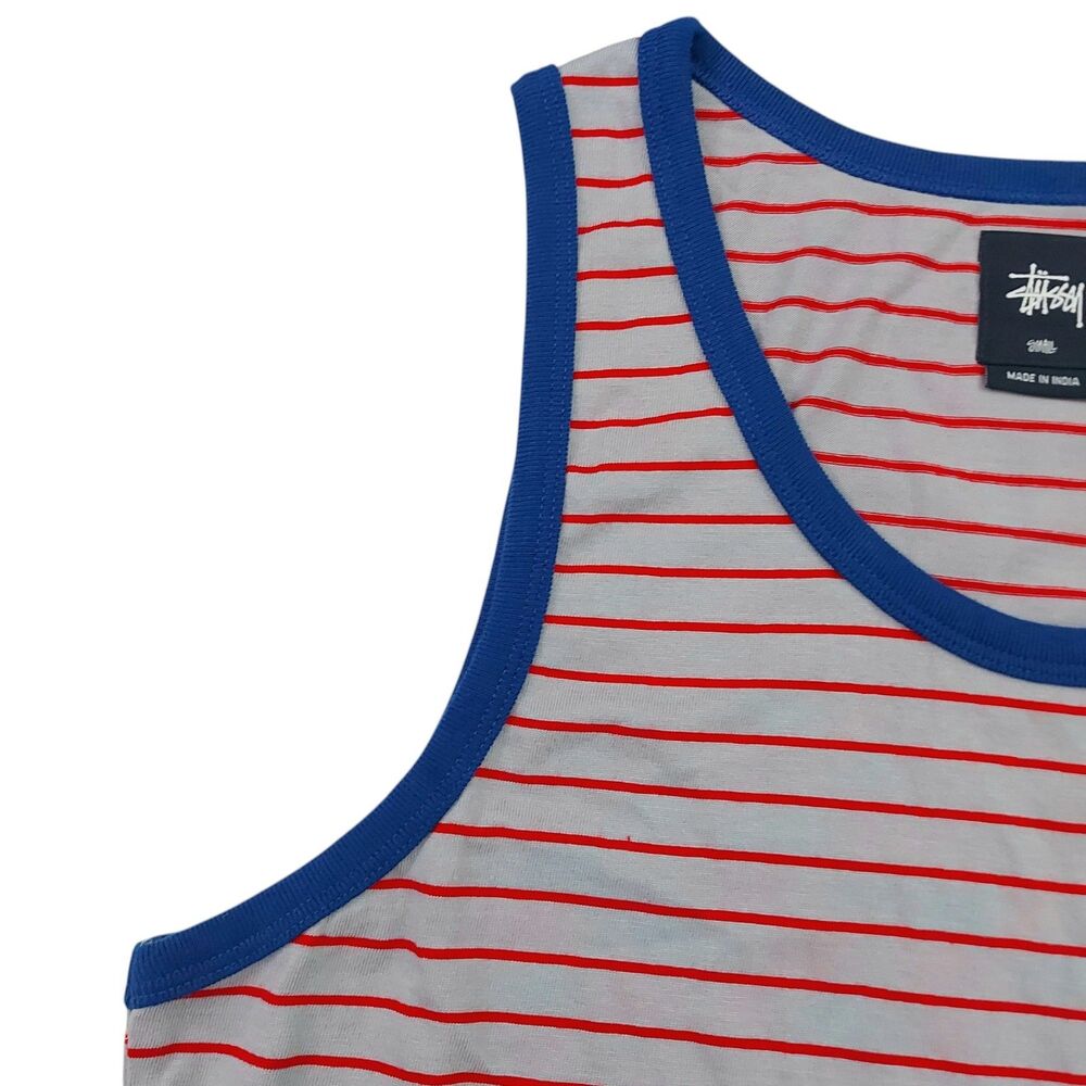 Stüssy Tank Top Mens Small Gray Red Stripes 100% Cotton Lightweight Soft Fabric - Picture 3 of 11